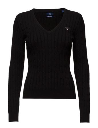 Stretch Cotton Cable V-Neck Pulllover Svart GANT