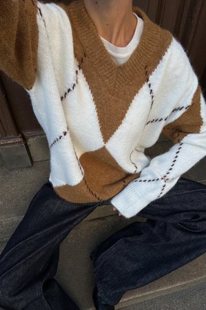 NA-KD Pull oversize en maille à carreaux - Pulls Oversize - Multicolore - M (EU 38-40)