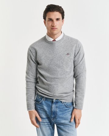 GANT Herren Superfine Lambswool Rundhalspullover (XXL) Grau