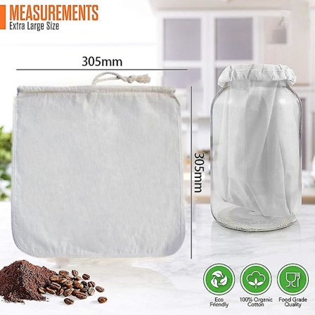 2-pack Organiska Återanvändbara Kalla Kaffebryggfilterpåsar, 12 tum Vinbryggfilter Eko Mesh