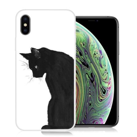 iPhone XS kuviollinen silikooni muovinen joustava suojakuori - Musta Kissa Black