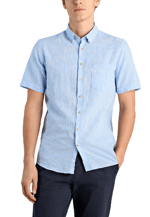 Lindbergh Cotton/linen shirt S/S Skjortor Herr Blå L