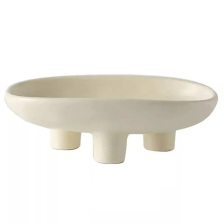 Keramisk fruktskål med tre ben for benkeplate, 25 cm oval stor fruktskål eller fruktkurv for brød, snacks, grønnsaker, salat, krem