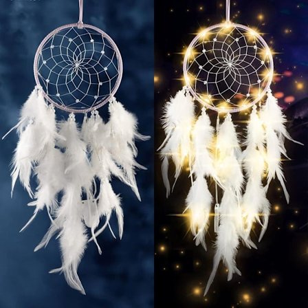Drømmefanger, børneværelsesdekoration pige med, LED lys fjer