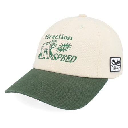 Slacker Supply - Beige unconstructed Cap - Direction Over Speed Washed Stone/Dark Green Dad Cap @ Hatstore