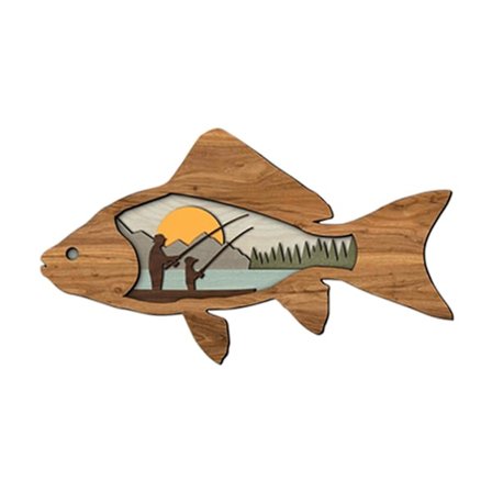 Fiskar-väggkonst i trä, hängande prydnad, fars dag-present, pappa och barn fiskar (1 st, brun)