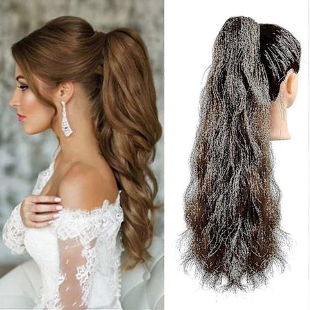 Hårförlängning med hästsvans, enkel klämma för hårförlängning 60 cm naturlig lätt hästsvans hårstycke för kvinnor - Mellanblond med ljusa slingor