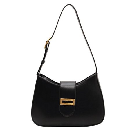 Klassisk skuldertaske, vintage lille pung, dame lynlås tote taske, sort