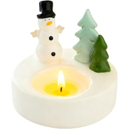 Stykke - Keramisk fyrfadsstage - Skrivebordsdekoration - Snemand Lysestage - Spisebordsornament - Bondehus Vinterdekoration (Stil 1)