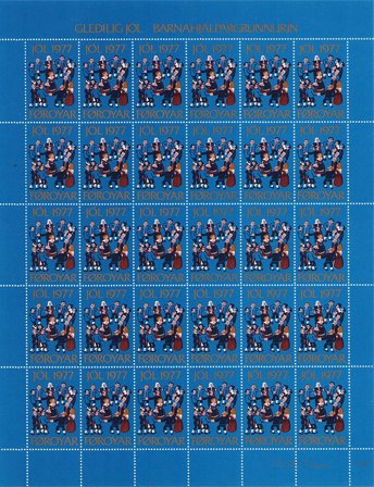 Færøerne - Julemærkeark 1977 - Utakket øvre marginal - Ubrugt eller foldet