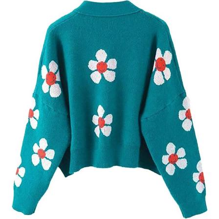 CDQ VLOJELRY Blomma l ng rmad kort kofta f r kvinnor Casual L s Light Blue One Size