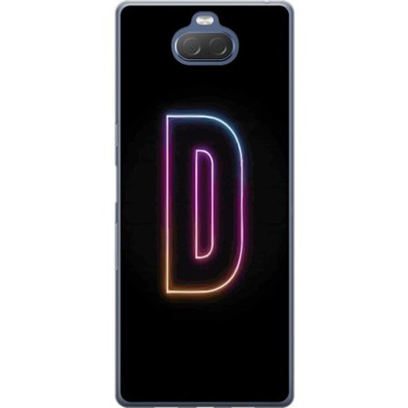 Yhteensopiva Puhelinkuori Sony Sony Xperia 10 Plus Minimalistinen neonkirjain D väriä vaihtavassa valossa mustaa taustaa vasten modernissa digitaali