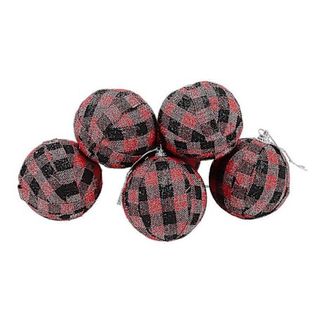 Julekugler 6 stk. 70 mm Rød og sort ternet trædekoration til nytårsdekoration BJB254[D]
