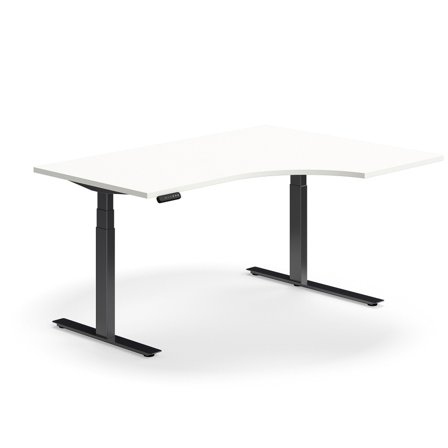 Schreibtisch QBUS höhenverstellbar, ergonomisch, 1600x1200 mm, Gestell schwarz, weiß