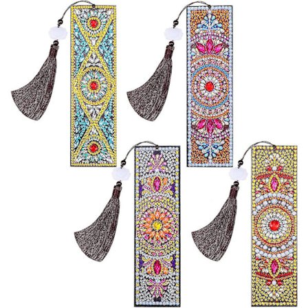 4 stk 5D Diamantmaleri Bokmerker Vakre Lær Tassel Bokmerker DIY Blomstertrykk