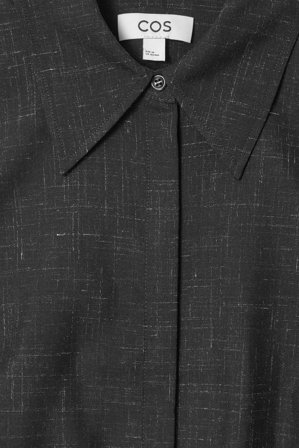 COS Women's Camicia Slim In Lana Screziata A Maniche Corte in Grigio