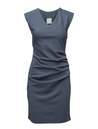 India V-Neck Dress Knelang Kjole Blå Kaffe