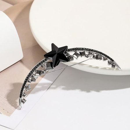 IC Rhinestone Elegant Moon Brosch Lapel Pins Fashion Coat Large Black