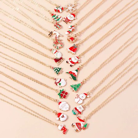 3/4pcs Fashion Christmas Necklace Sets Cute Enamel Santa Claus Bell Snowflake Deer Tree Pendant Necklace For Women New Year Gift