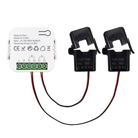 Tuya Smart WiFi Energimätare Dubbelriktad med Strömtransformator App Övervakning Effekt 80A Stöd Alarm 2 Kanaler - 2CT