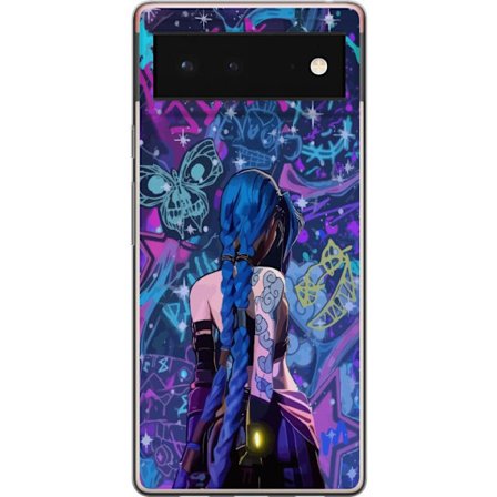Kompatibelt Mobildeksel til Google Google Pixel 6 Fargerik graffitiillustrasjon med blåhåret karakter i urbane neonstil og kreativt kaos