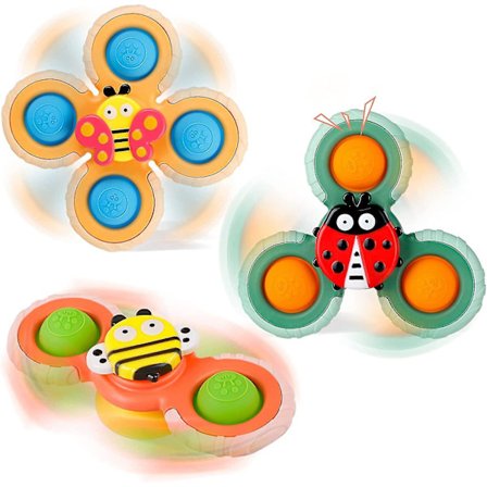 Sugekop Spinner Legetøj: 3 stk. Sensorisk Legetøj til Småbørn 1-3|Vindue Snurretop Legetøj til Baby Simple Dimple Fidget Badelegetøj - 