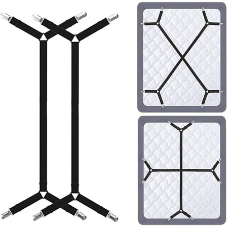 2 ställbara svarta elastiska triangelremmar, justerbara långa lakanstödremmar lakan clips för lakan, soffa