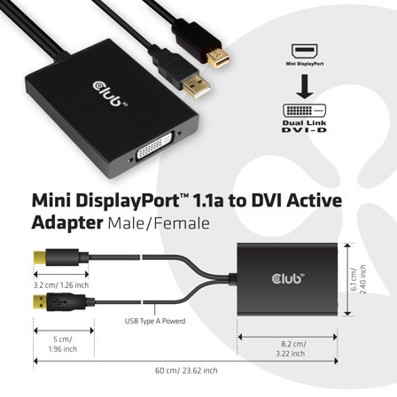 Club 3D Club3D Adapter MiniDisplayport > DVI-D (Active Dual) St/Bu retail