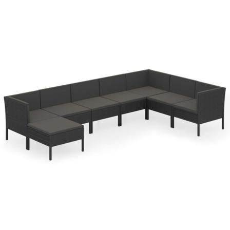 Vidaxl Loungegrupp För Trädgården Med Dynor 8 Delar Konstrotting Svart