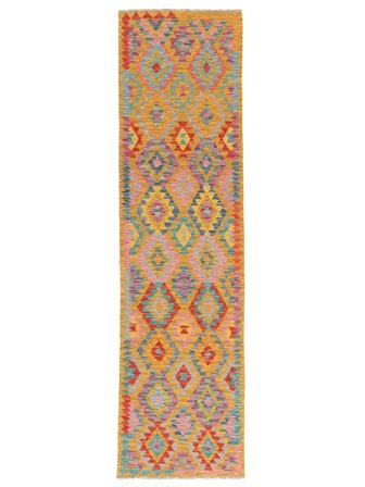 Kelim Afghan Old Stil Teppich Orientalischer Läufer Orange/Grün (Wolle, Afghanistan)