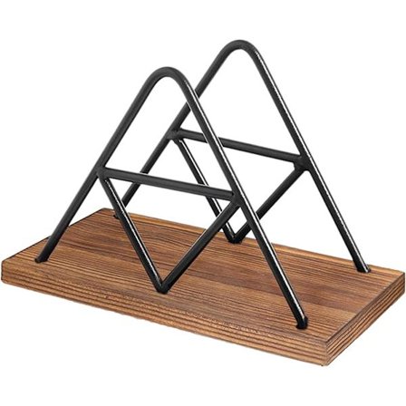 Servietholder til bord - Sort metal og træ servietholder til køkken, spisestue, restaurant