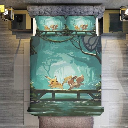 KA451 Pokmon 3-delt sæt Microfiber dyner med pudebetræk Blødt letvægts sengetæppe Overkast Dyne til alle årstider Sengetøj RM451