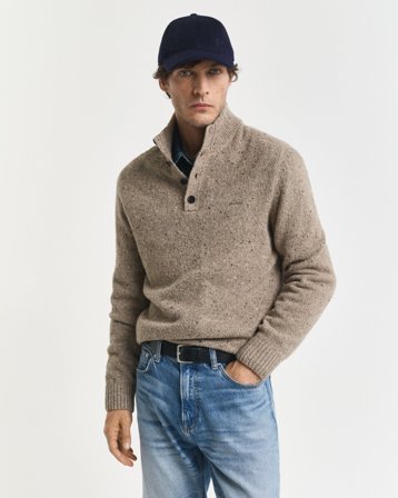 GANT Herren Geknöpfter Wollmix Troyer mit Noppenstruktur (M) Beige