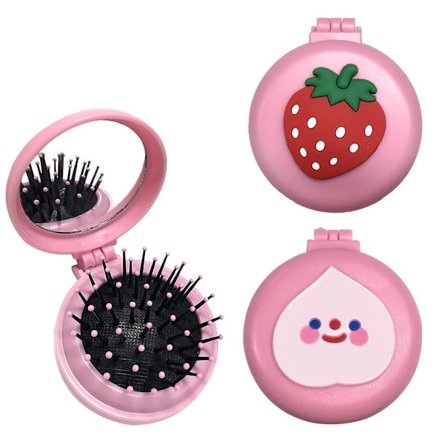 2 st Vikbar hårborste med spegel Rund vikbar ficka hårkam med sminkspegel Kompakt resehårborste Mini hårmassagekam för kvinnor och G