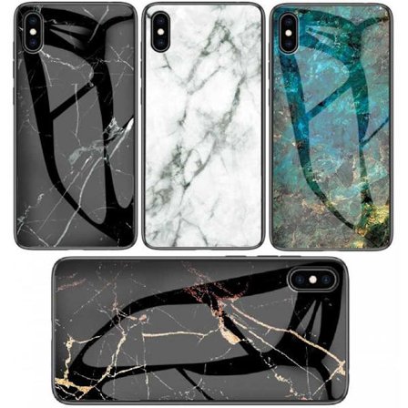 iPhone X / XS Marble Shell 9H hærdet glas bagside glas bagside V2
