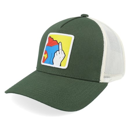 BOOM - White trucker Caps - Super Fu Patch Dark Green/Stone A-frame Trucker @ Hatstore