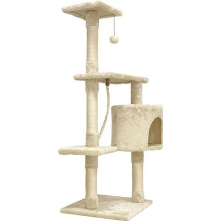 PALOMA Beige kattträd 40 x 40 x 114 cm - 3 plattformar, 1 rep, 1 nisch, skrapstolpar Beige