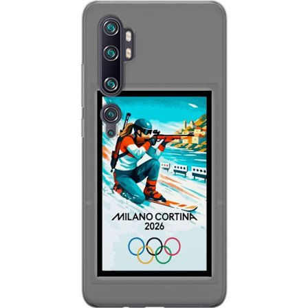 Kompatibelt Mobildeksel til Xiaomi Mi Note 10 Pro Retroplakat Cortina Milano 2026 med fjell, vintersportsutøvere, italienske trikolor, Milano-katedral