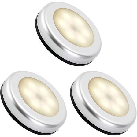 Innendørs bevegelsessensor nattlys, LED batteridrevet lampe, automatisk på/av 3m lim (3 stk, varmhvit)
