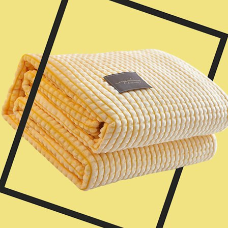 Højkvalitets vaffelvævet tæppe, gylden gul stilfuldt design, blød og hyggelig flannel fleece for komfort i alle sæsoner, perfekt til seng og sofa, let
