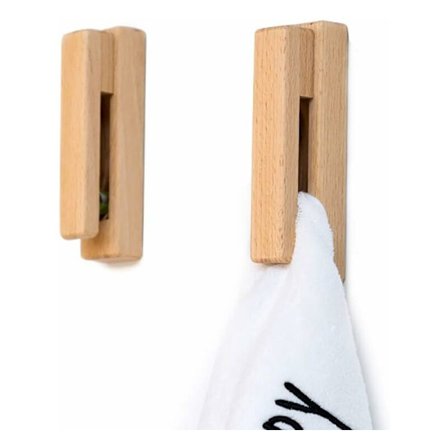Moderne træ håndklædeholder - Sæt med 2 selvklæbende håndklædekroge vægmonteret træ håndklædeholder boligindretning (Farve 1)