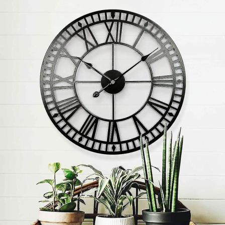 Værbestandig hageklokke Retro romertall Vintage enkel jernkunst utendørs klokke batteridrevet stille 40cm