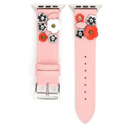 Apple Watch Series 5 40mm klockarmband i äkta läder med blomsterdekor - Rosa
