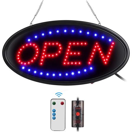 LED Åbent Skilt med Fjernbetjening, Ultra Lysende Elektrisk Lys Skilte til Virksomheder, Timingsfunktion, 2 Lystilstande Blinkende & Stabil