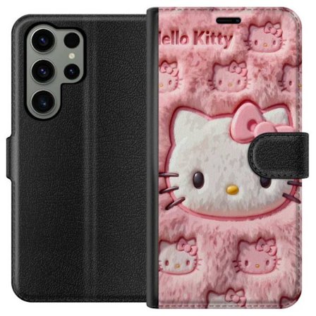 Kompatibel Tegnebogsetui til Samsung Galaxy S23 Ultra Hello Kitty lyserød fluffy baggrund med ikonisk ansigt og kawaii-æstetik