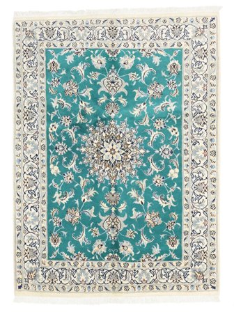 Handgeknoopt Perzisch Nain Vloerkleed 143X160 Donker Petrol/Groen