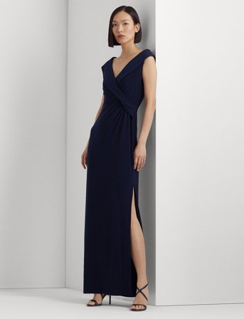 Lauren Ralph Lauren Jersey Off-The-Shoulder Gown - Navy - 40