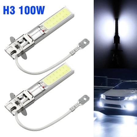 2X H3 100W LED Tåkelyspærer Bilkjørelys DRL 6000K Hvit Høy Effekt