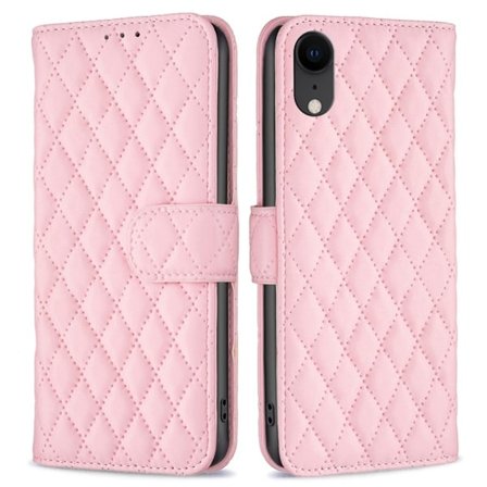 Rhombus mat iPhone Xr flip etui - Lyserød
