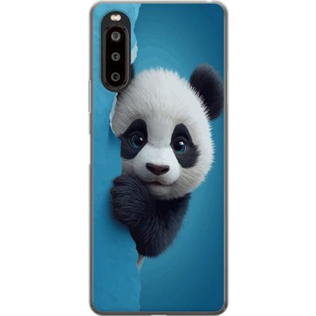 Kompatibelt Mobildeksel til Sony Sony Xperia 10 II Søt panda som ser ut gjennom papir i en myk 3D-illustrasjon